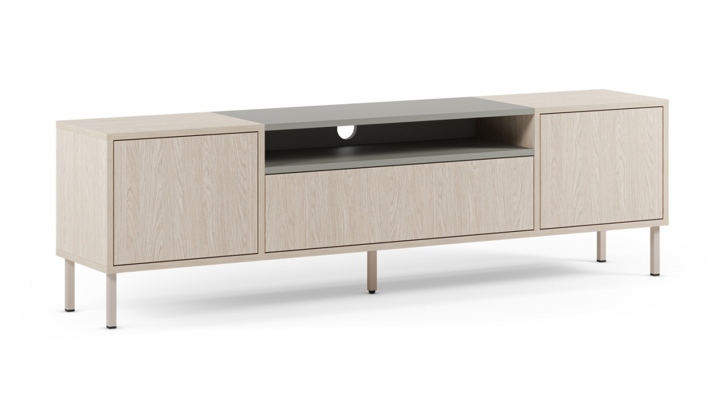 Meuble TV 3 portes chêne clair et vert 180 cm - Amos