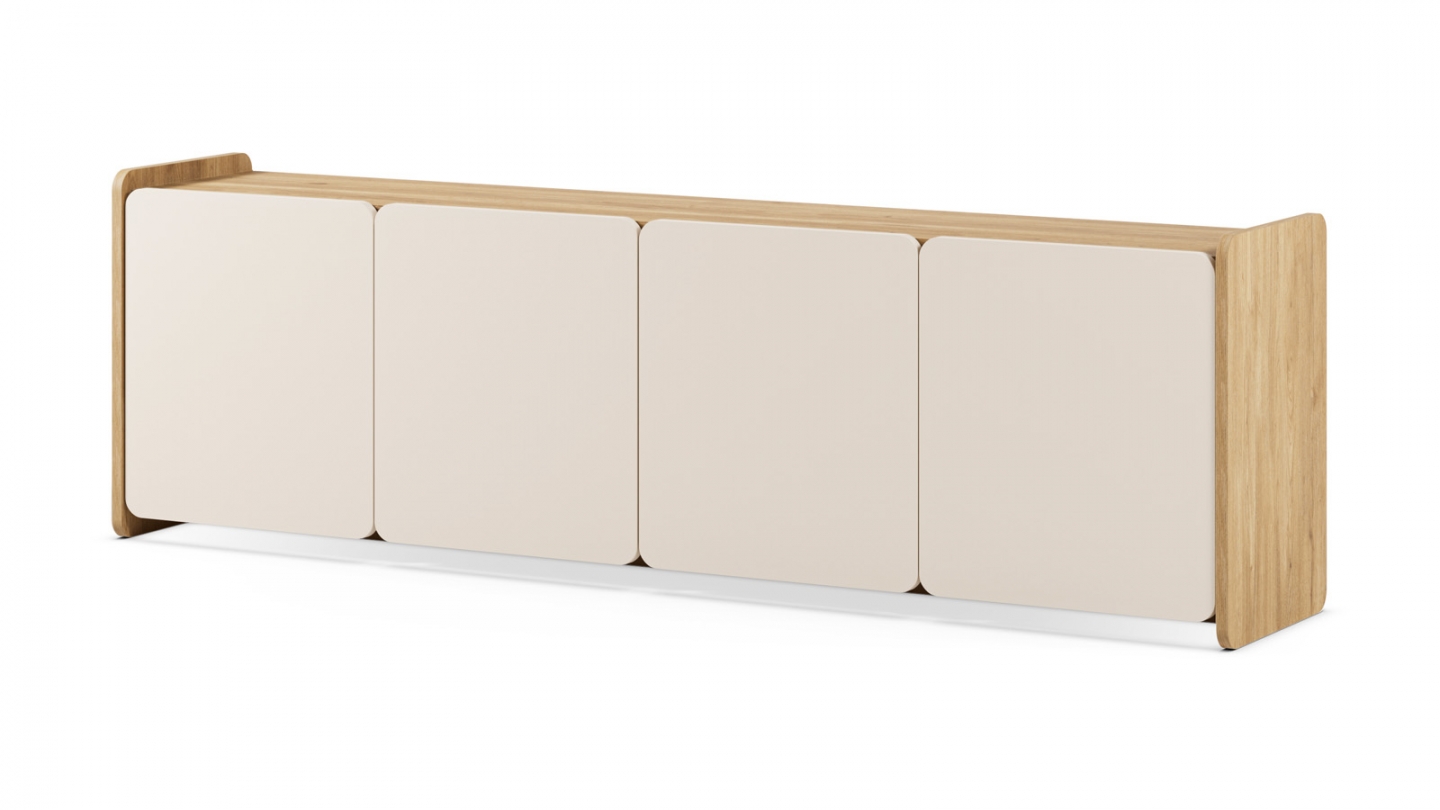 Meuble TV 4 portes beige et décor chêne 180 cm - Sami