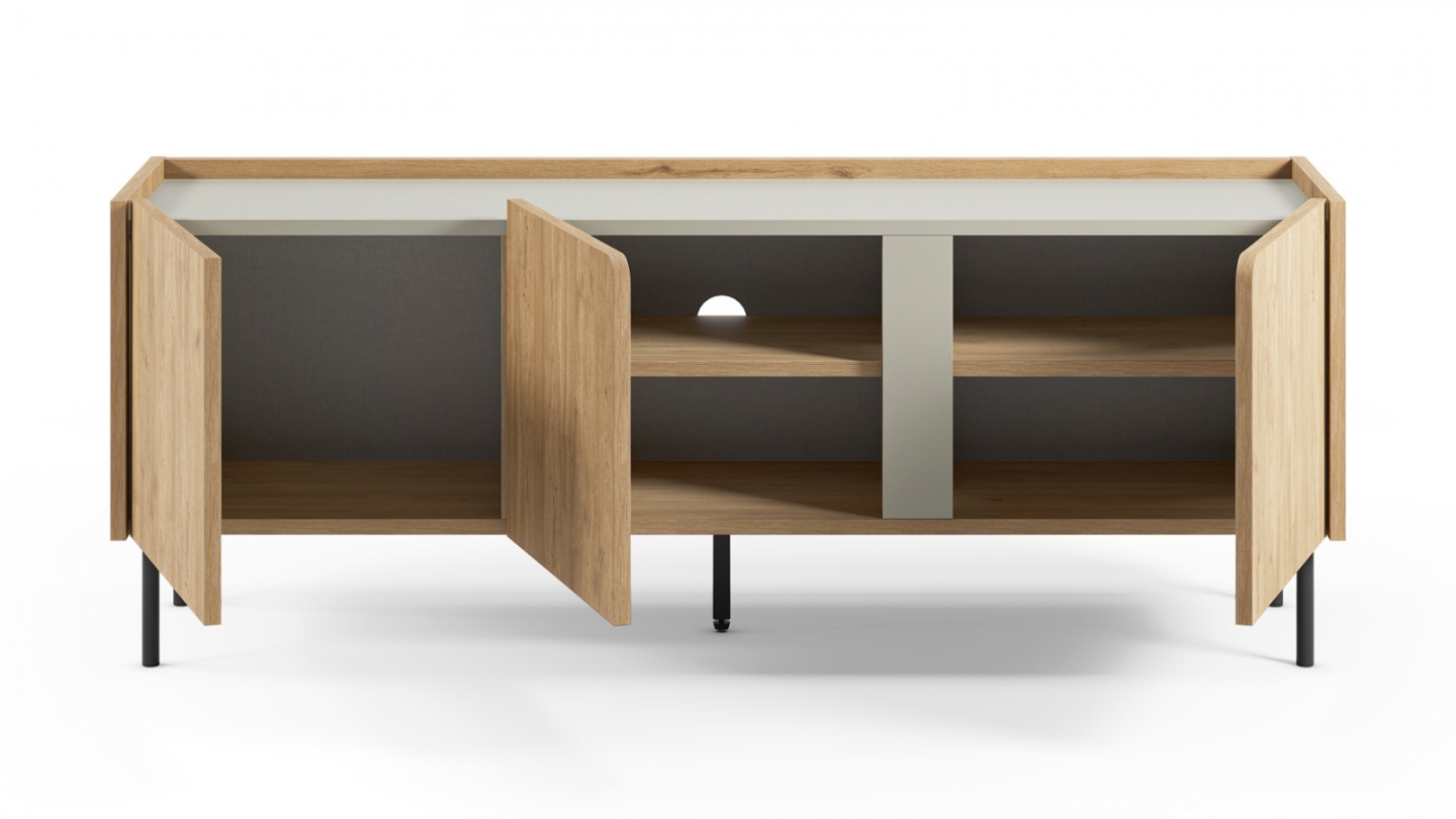 Meuble TV 3 portes décor chêne et vert 140 cm - Ingo