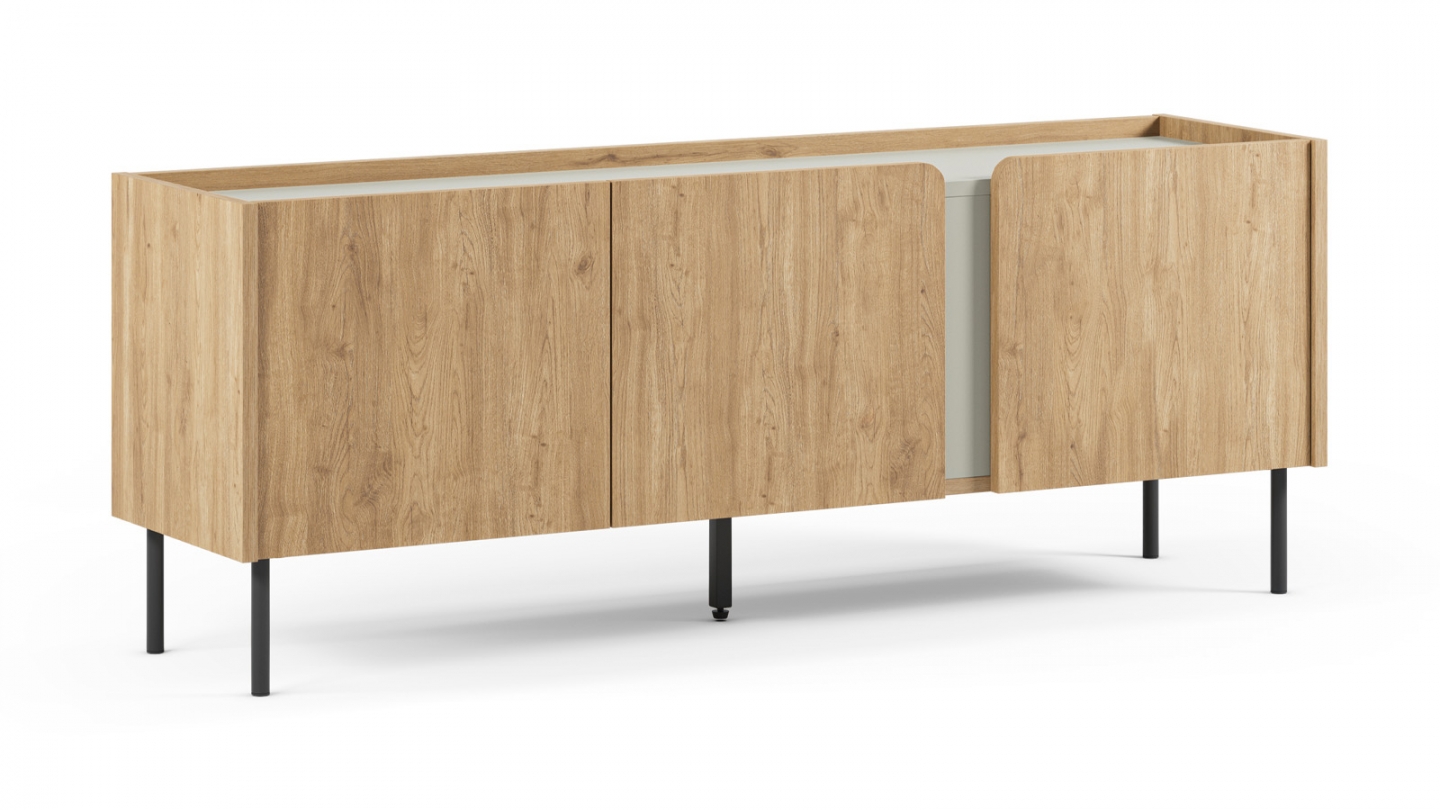 Meuble TV 3 portes décor chêne et vert 140 cm - Ingo