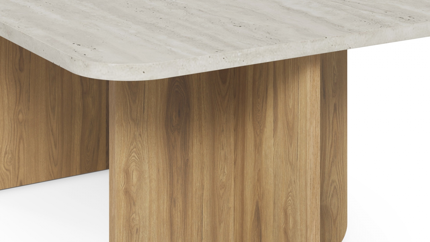 Table basse décor travertin et piètement couleur chêne 100 cm - Mina