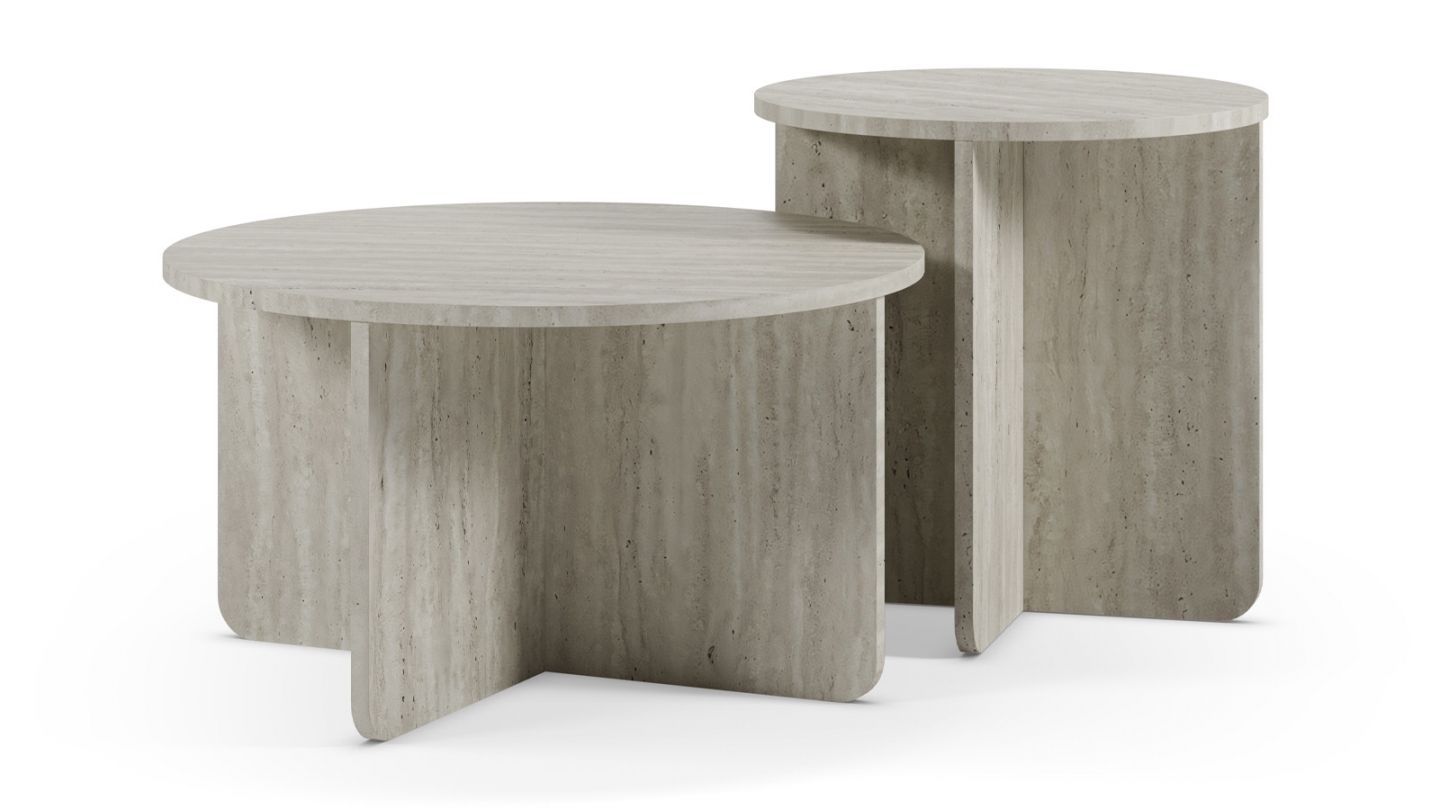 Set de 2 tables basses rondes décor travertin - Mina