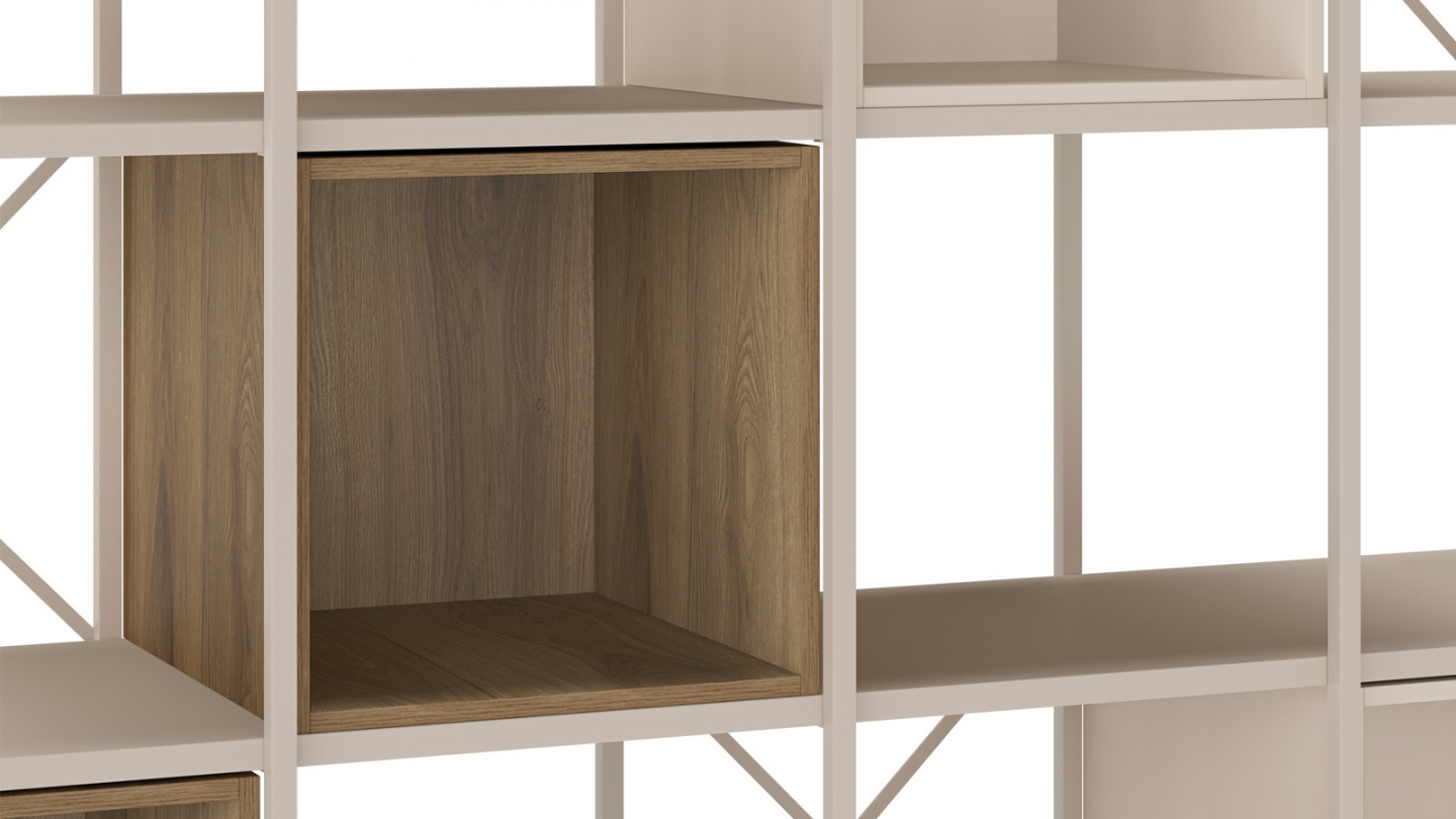 Bibliothèque 5 niveaux en métal beige et décor bois 140 cm - Elie