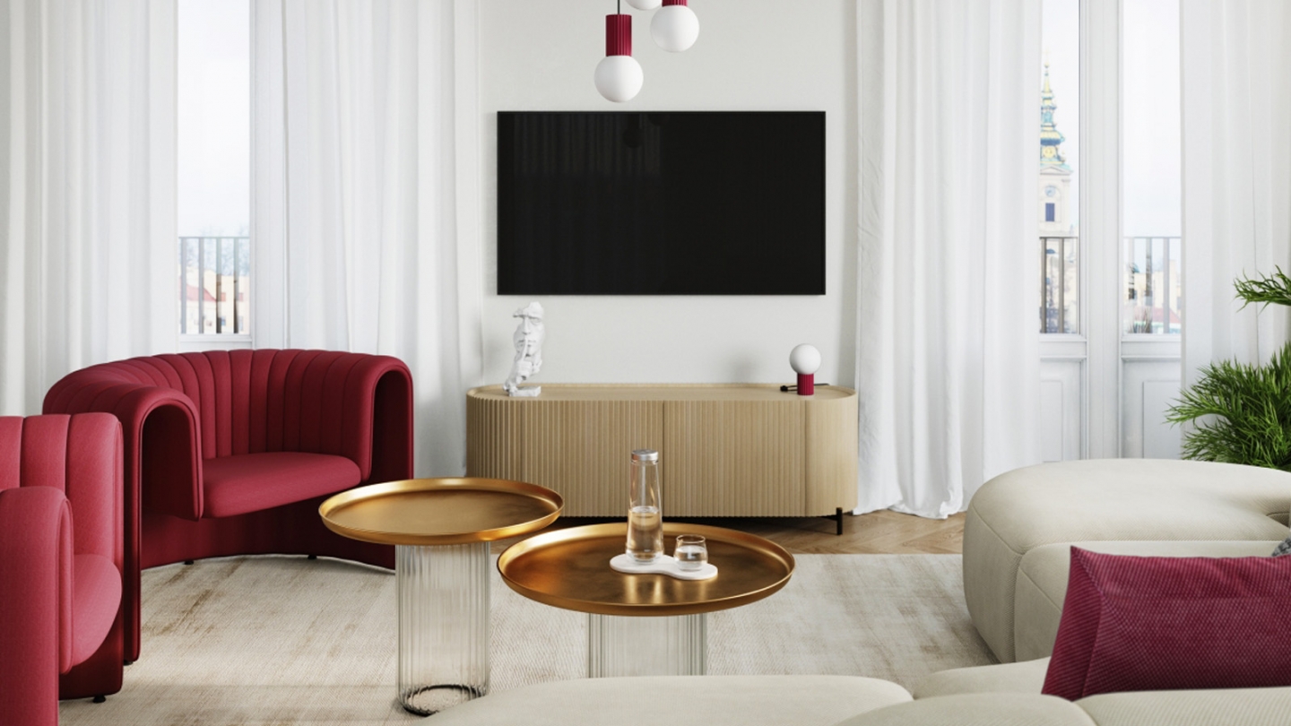 Lampe à poser en aluminium cannelé bordeaux - Halo