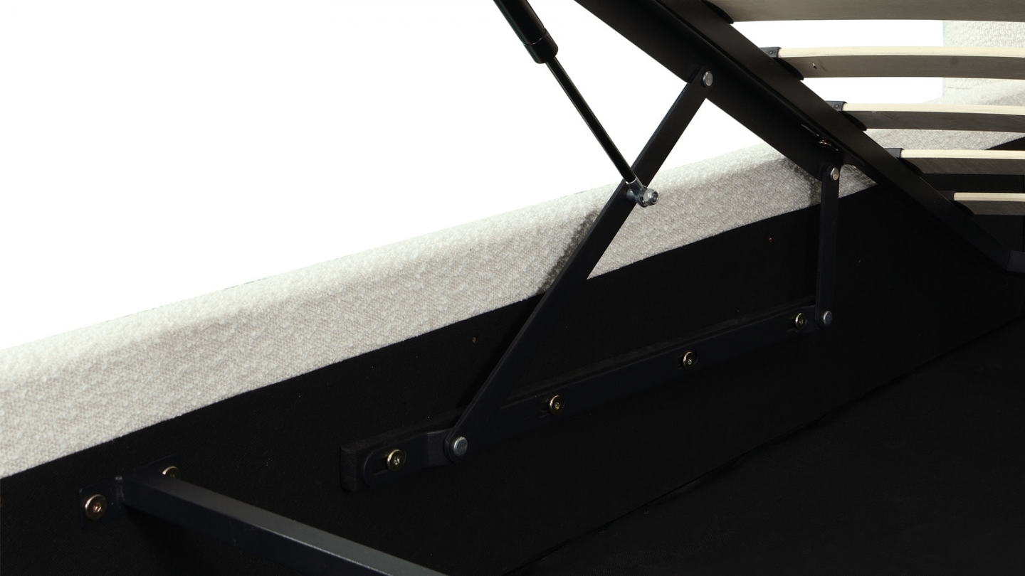 Lit coffre 140x190 cm avec tête de lit matelassée en tissu bouclé beige - Madisson