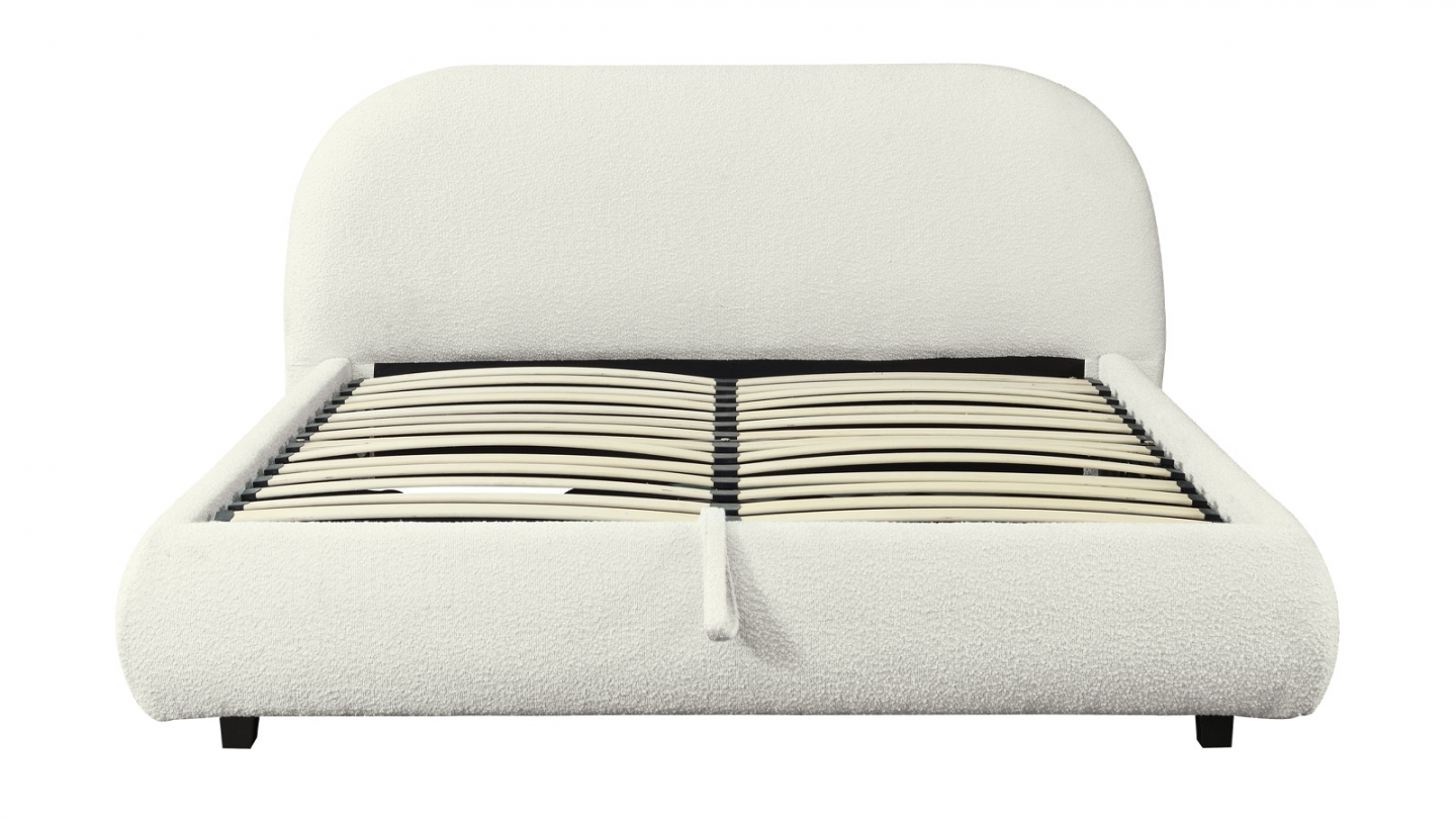 Lit coffre 160x200 cm avec tête de lit matelassée en tissu bouclé beige - Madisson Lit coffre 160x200 cm avec tête de lit matelassée en tissu bouclé beige - Madisson