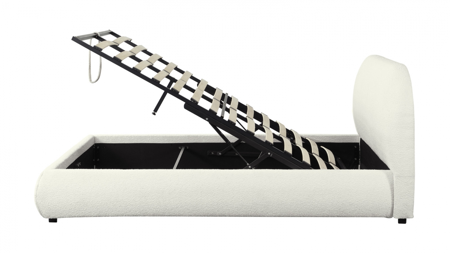 Lit coffre 160x200 cm avec tête de lit matelassée en tissu bouclé beige - Madisson Lit coffre 160x200 cm avec tête de lit matelassée en tissu bouclé beige - Madisson