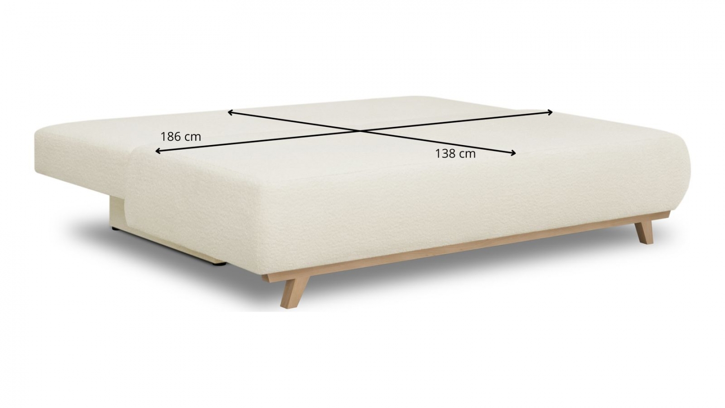 Canapé convertible 3 places avec coffre de rangement en tissu bouclette beige - Laria
