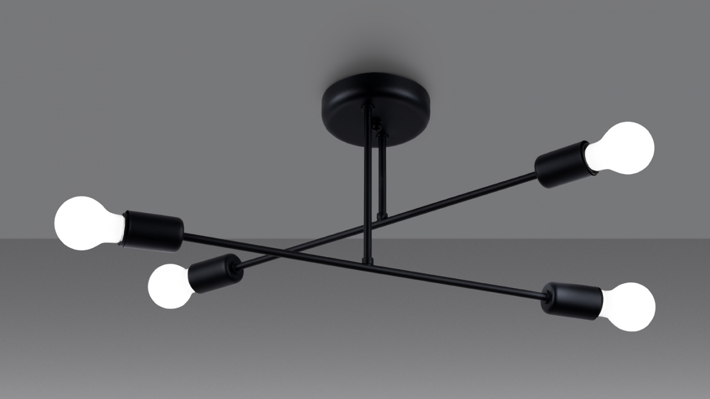 Suspension géométrique en métal noir 4 ampoules - Norah