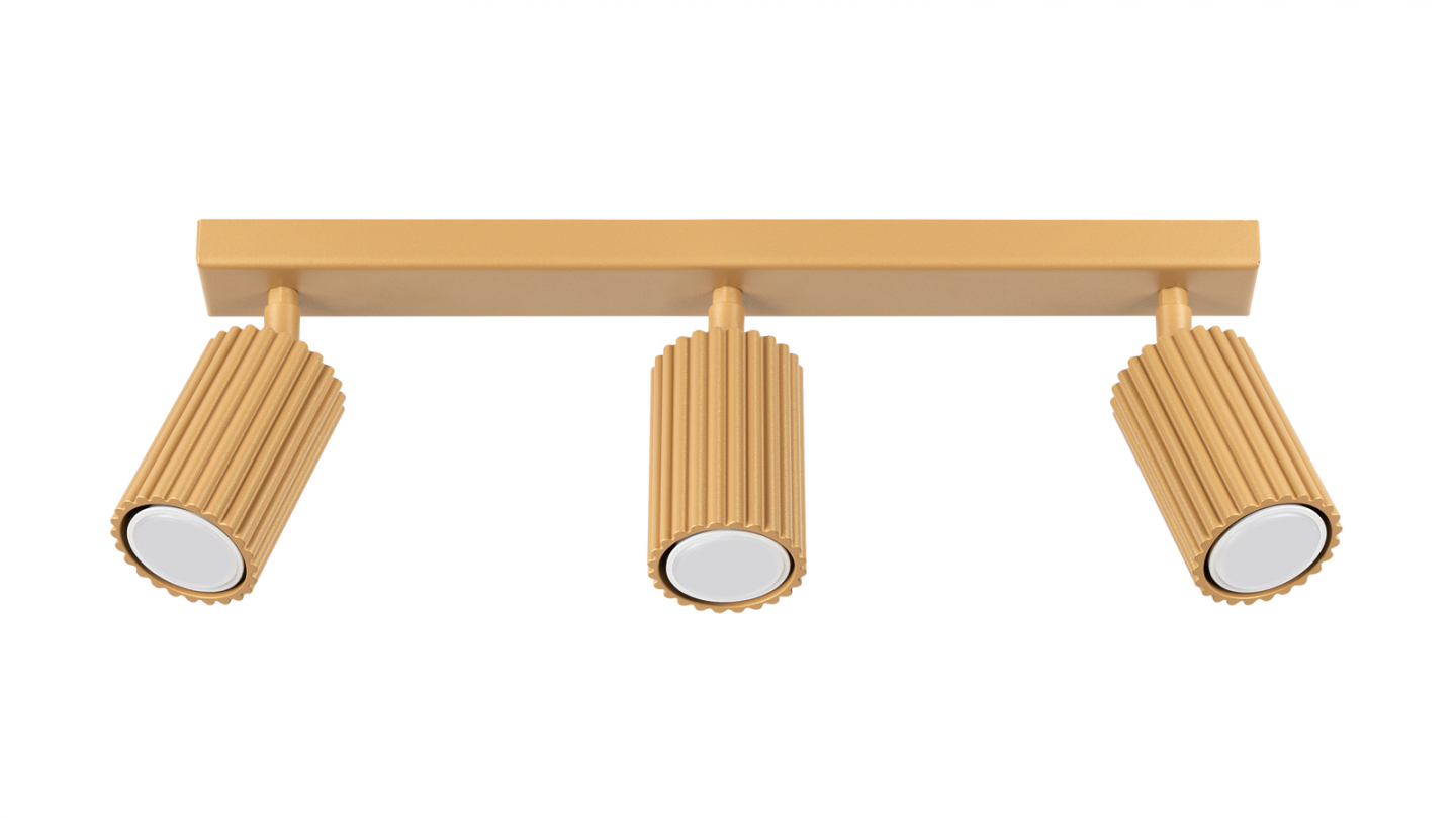 Plafonnier linéaire en aluminium cannelé 3 ampoules or - Karbon Plafonnier linéaire en aluminium cannelé 3 ampoules or - Karbon