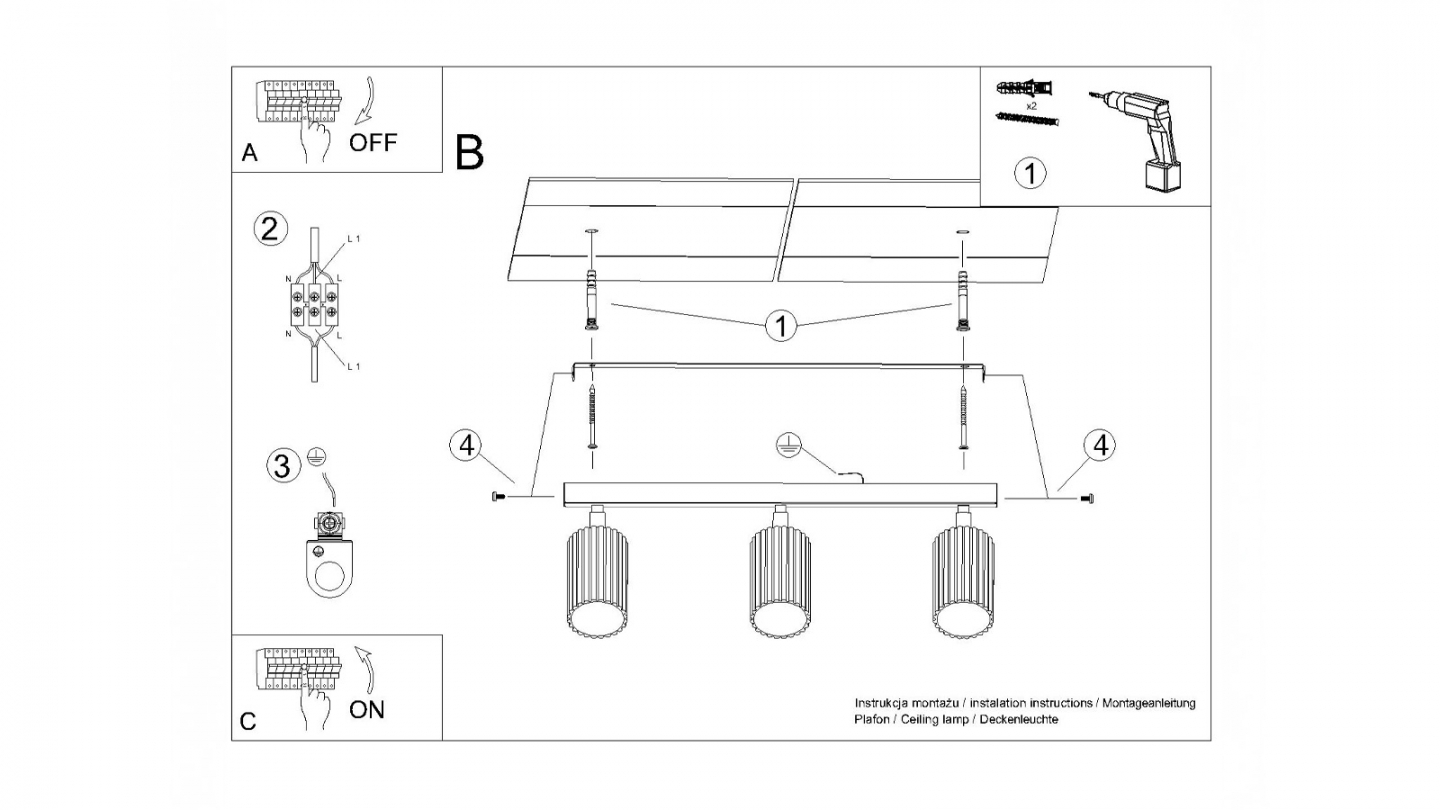 Plafonnier linéaire en aluminium cannelé 3 ampoules vert olive - Karbon Plafonnier linéaire en aluminium cannelé 3 ampoules vert olive - Karbon
