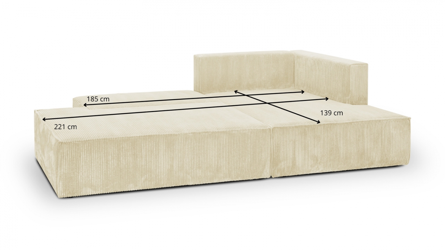 Canapé d'angle à droite convertible 3 places avec coffre de rangement en velours côtelé beige - Barani Canapé d'angle à droite convertible 3 places avec coffre de rangement en velours côtelé beige - Barani