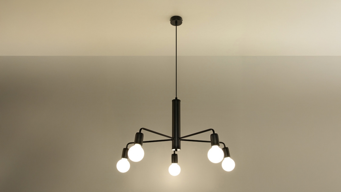 Suspension en métal noir 5 ampoules - 60 cm - Duomo