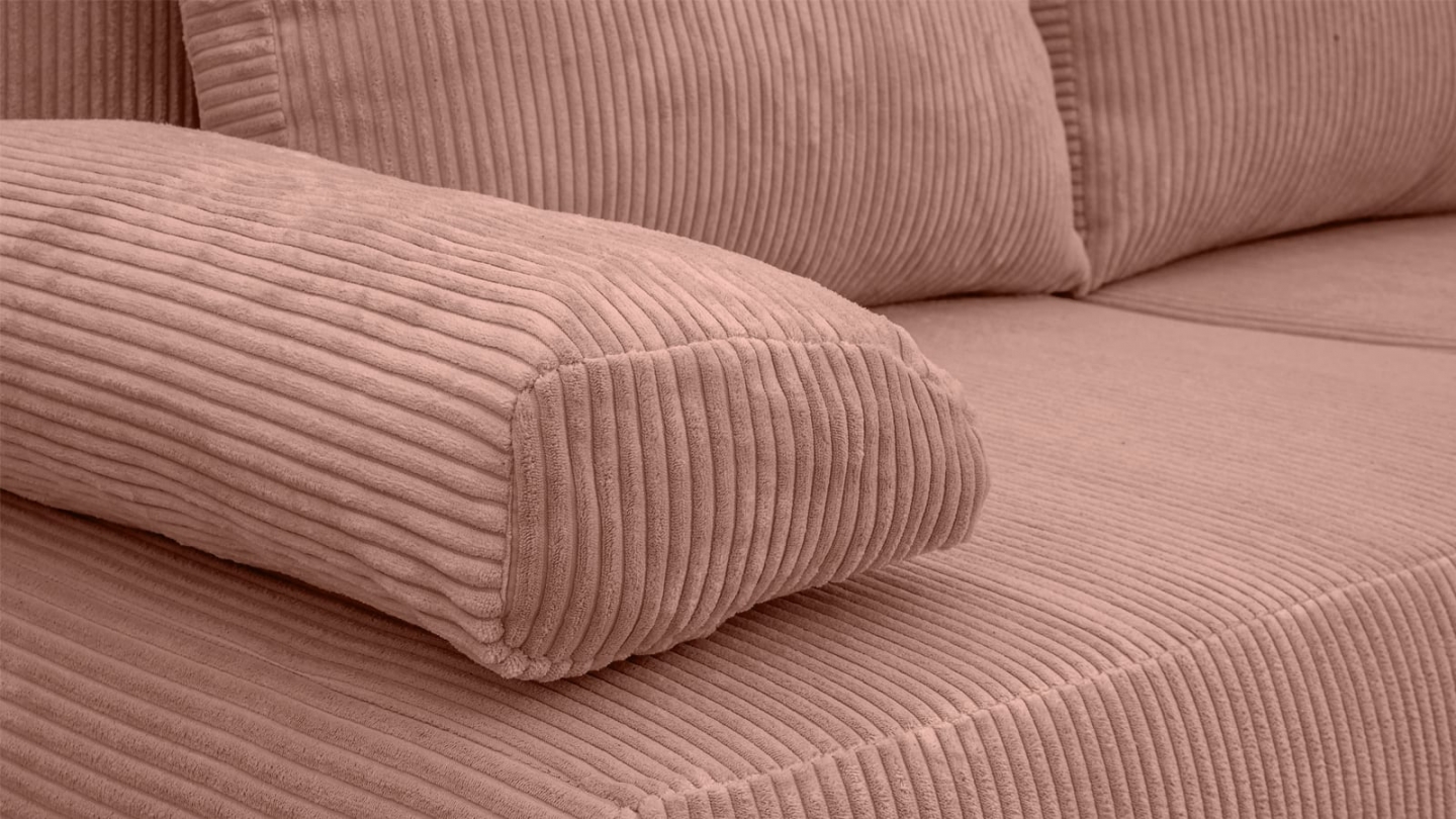 Canapé convertible 3 places avec coffre de rangement en velours côtelé rose pâle - Laria New