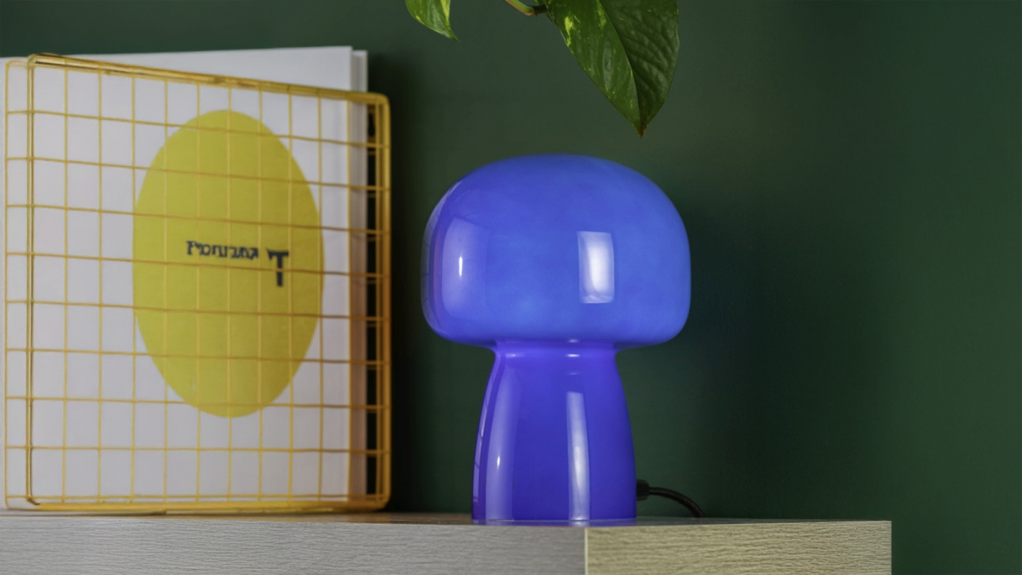 Lampe à poser champignon en verre bleu cobalt - Fervor