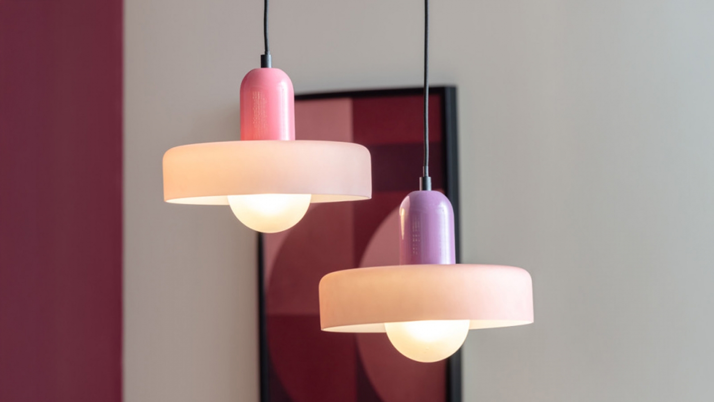 Suspension en verre rose brun avec rose pâle - diam 25cm - Opaco Grato