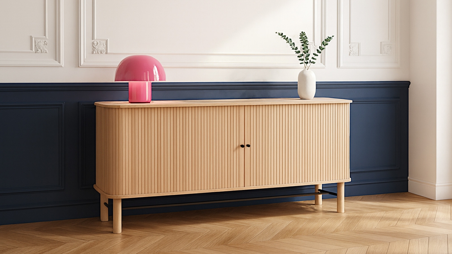 Buffet à portes coulissantes placage chêne 160 cm - Lino