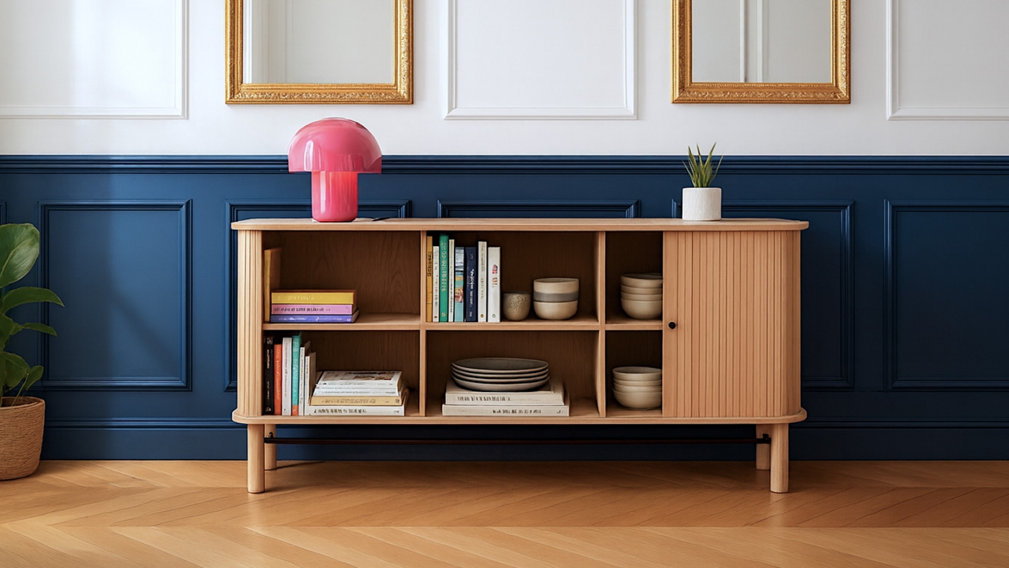 Buffet à portes coulissantes placage chêne 160 cm - Lino