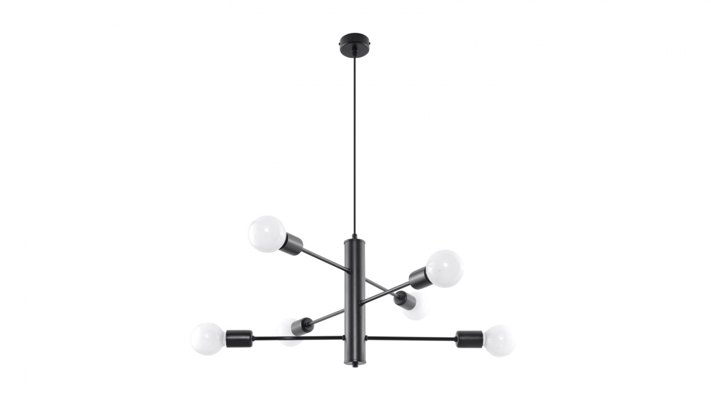 Suspension en métal noir 6 ampoules - 85 cm - Duomo Suspension en métal noir 6 ampoules - 85 cm - Duomo