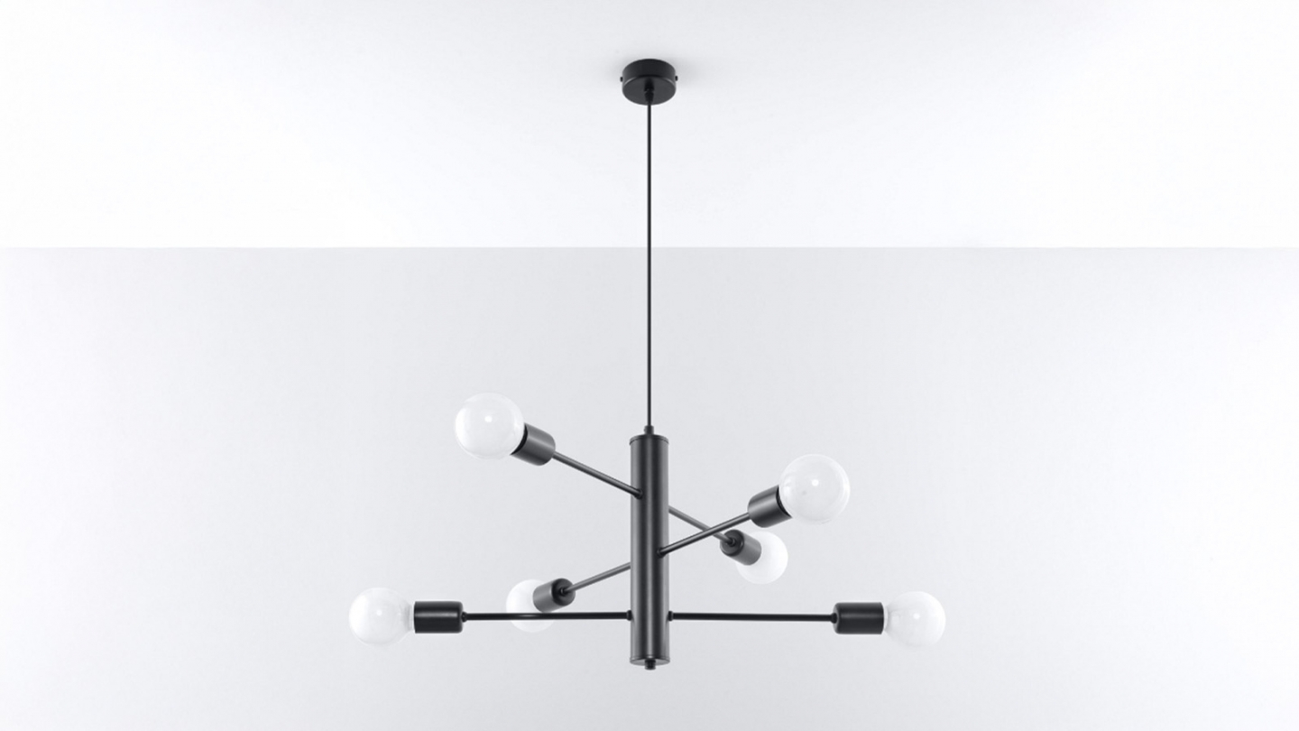 Suspension en métal noir 6 ampoules - 85 cm - Duomo Suspension en métal noir 6 ampoules - 85 cm - Duomo