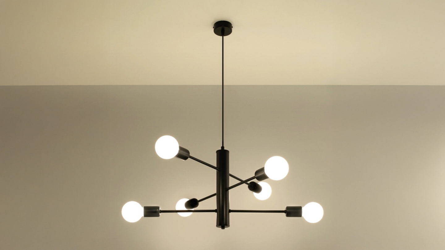 Suspension en métal noir 6 ampoules - 85 cm - Duomo Suspension en métal noir 6 ampoules - 85 cm - Duomo