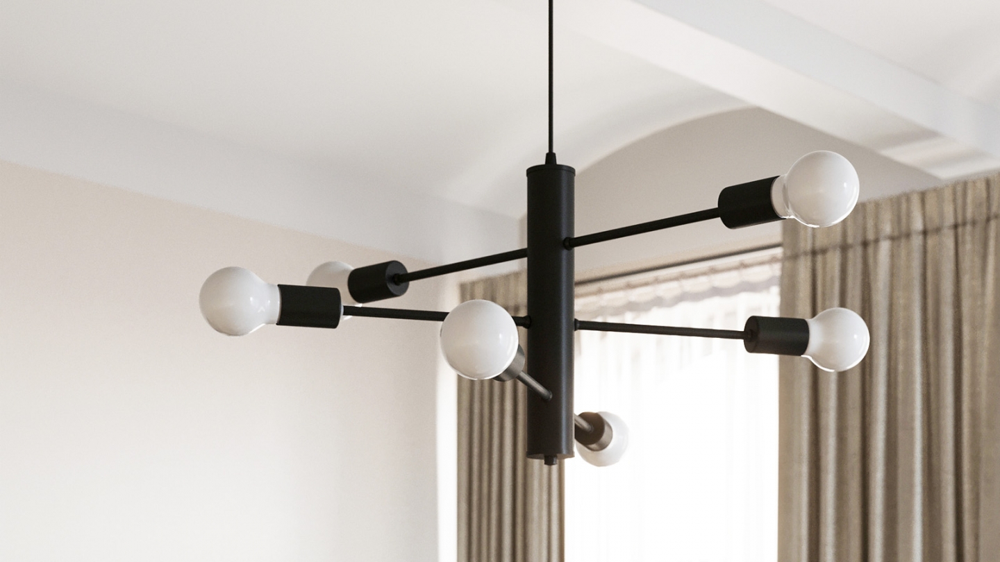 Suspension en métal noir 6 ampoules - 85 cm - Duomo Suspension en métal noir 6 ampoules - 85 cm - Duomo