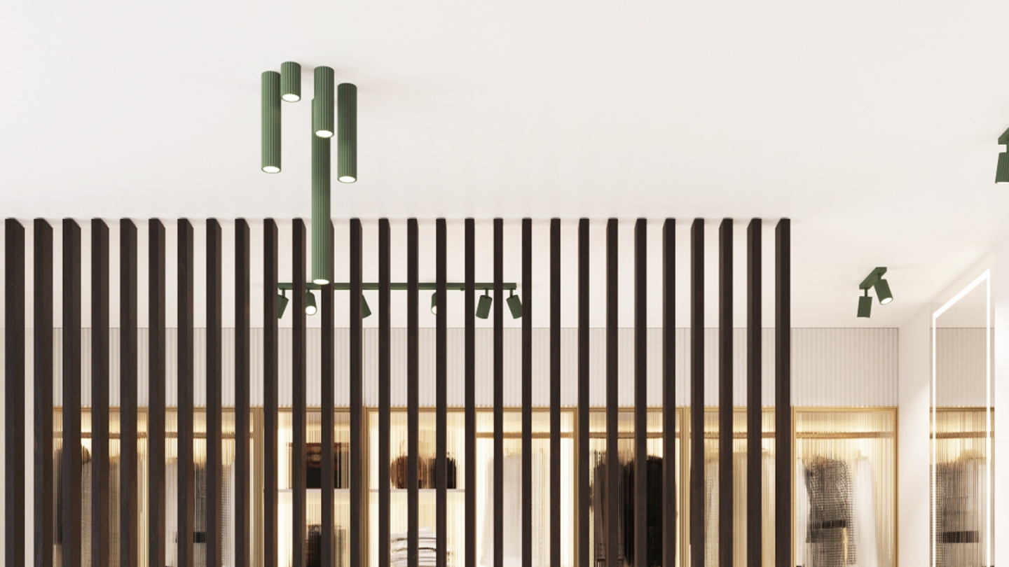 Plafonnier en aluminium cannelé 10 cm vert olive - Karbon Plafonnier en aluminium cannelé 10 cm vert olive - Karbon