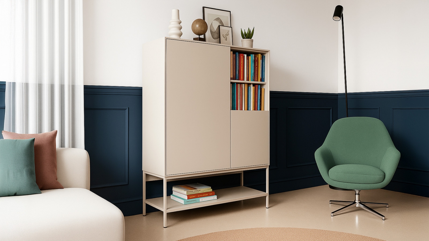 Buffet haut 2 portes 2 niches beige 90 cm - Zara Buffet haut 2 portes 2 niches beige 90 cm - Zara