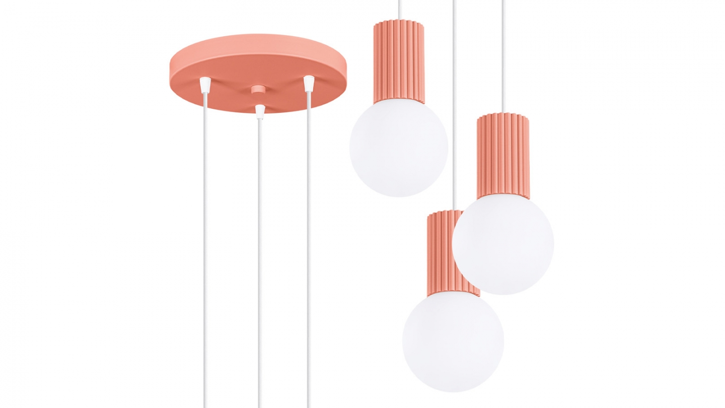 Suspension en aluminium cannelé 3 ampoules pêche - Halo Suspension en aluminium cannelé 3 ampoules pêche - Halo