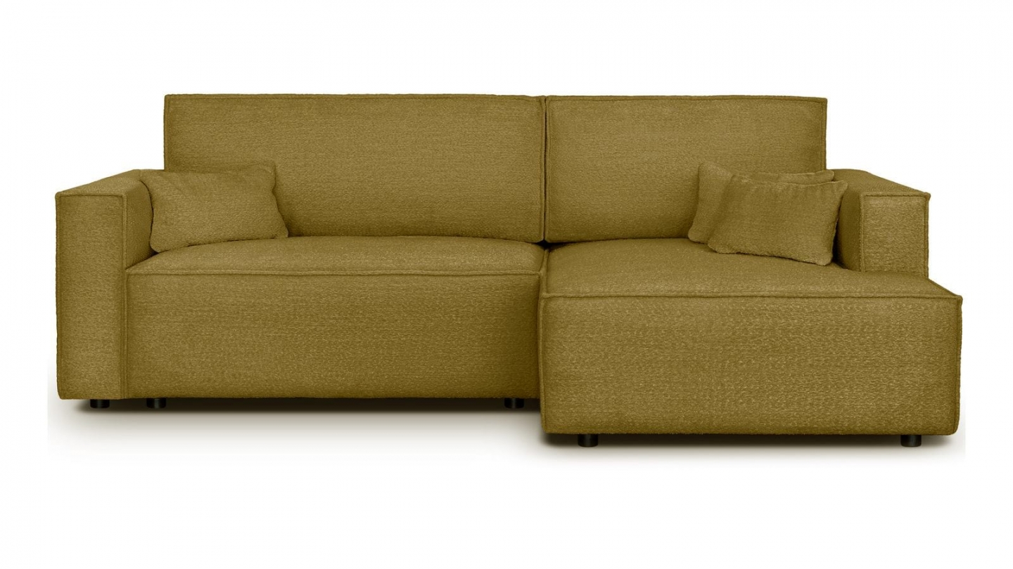 Canapé d'angle à droite convertible 3 places en tissu bouclé jaune moutarde - Asti
