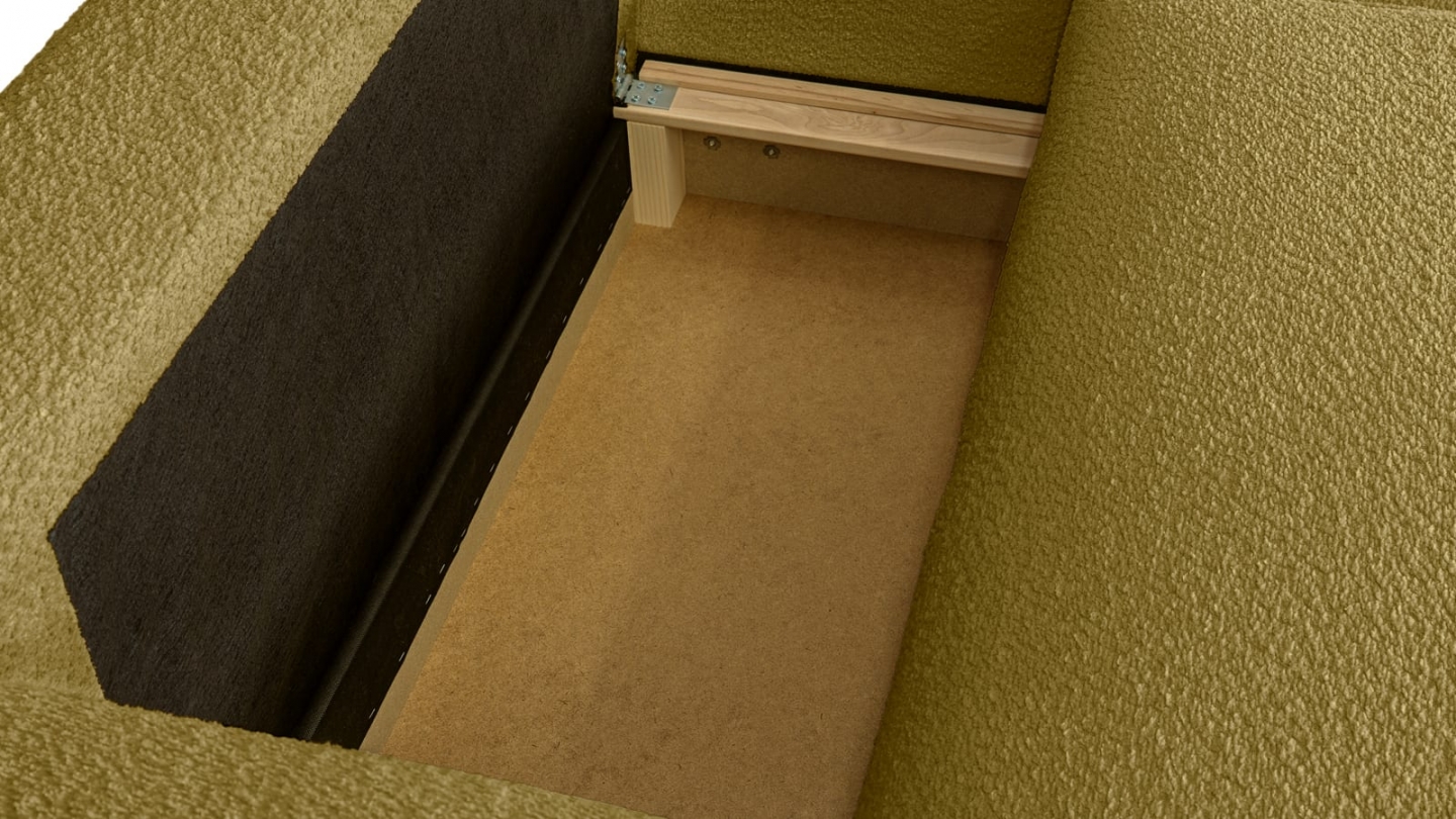 Canapé d'angle à droite convertible 3 places en tissu bouclé jaune moutarde - Asti