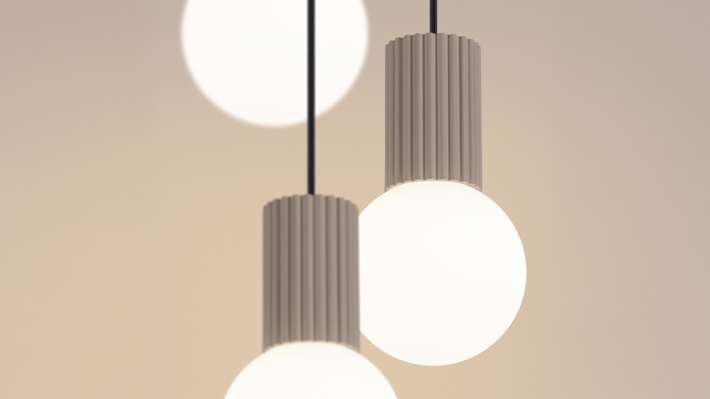 Suspension en aluminium cannelé 3 ampoules taupe - Halo Suspension en aluminium cannelé 3 ampoules taupe - Halo