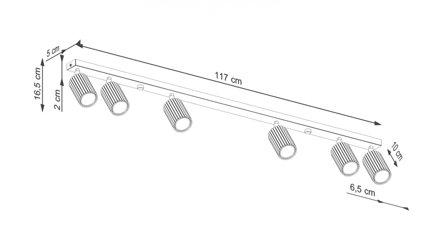 Plafonnier linéaire en aluminium cannelé 6 ampoules noir - Karbon Plafonnier linéaire en aluminium cannelé 6 ampoules noir - Karbon