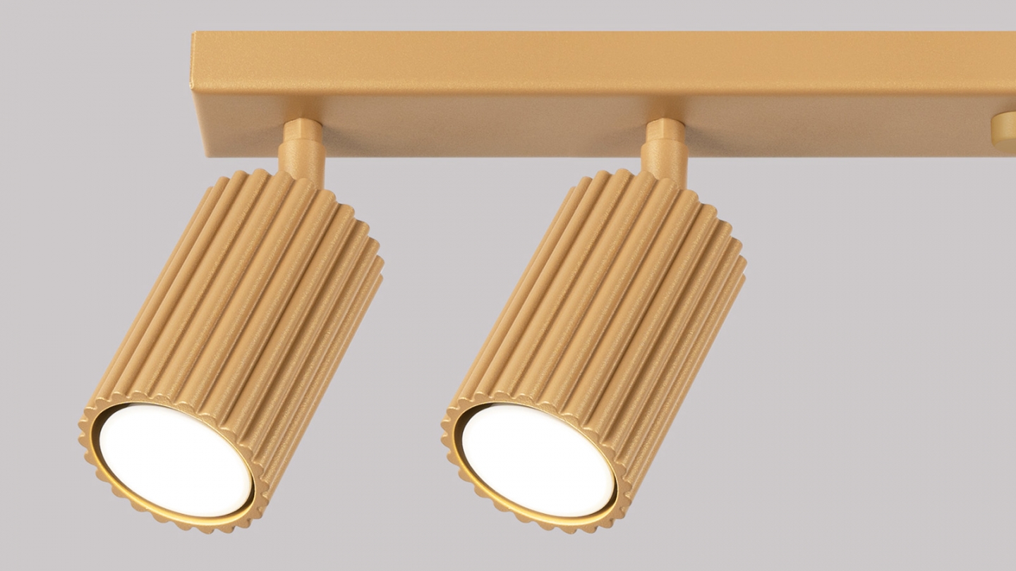 Plafonnier linéaire en aluminium cannelé 6 ampoules or - Karbon Plafonnier linéaire en aluminium cannelé 6 ampoules or - Karbon