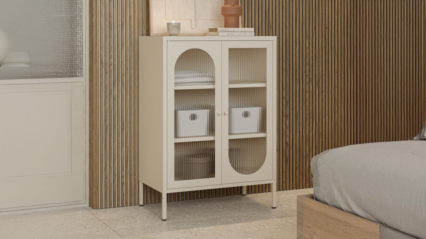 Buffet 2 portes en métal beige 70 cm - Ysia Buffet 2 portes en métal beige 70 cm - Ysia