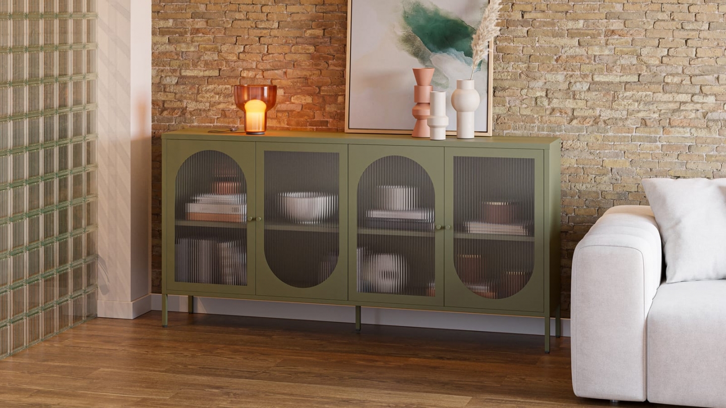 Buffet 4 portes en métal vert 160 cm - Ysia