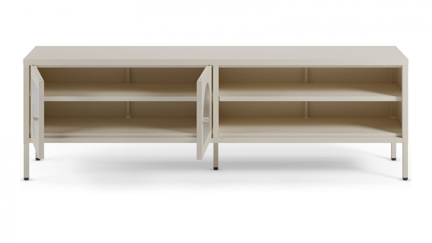 Meuble TV 2 portes 2 niches en métal beige 160 cm - Ysia