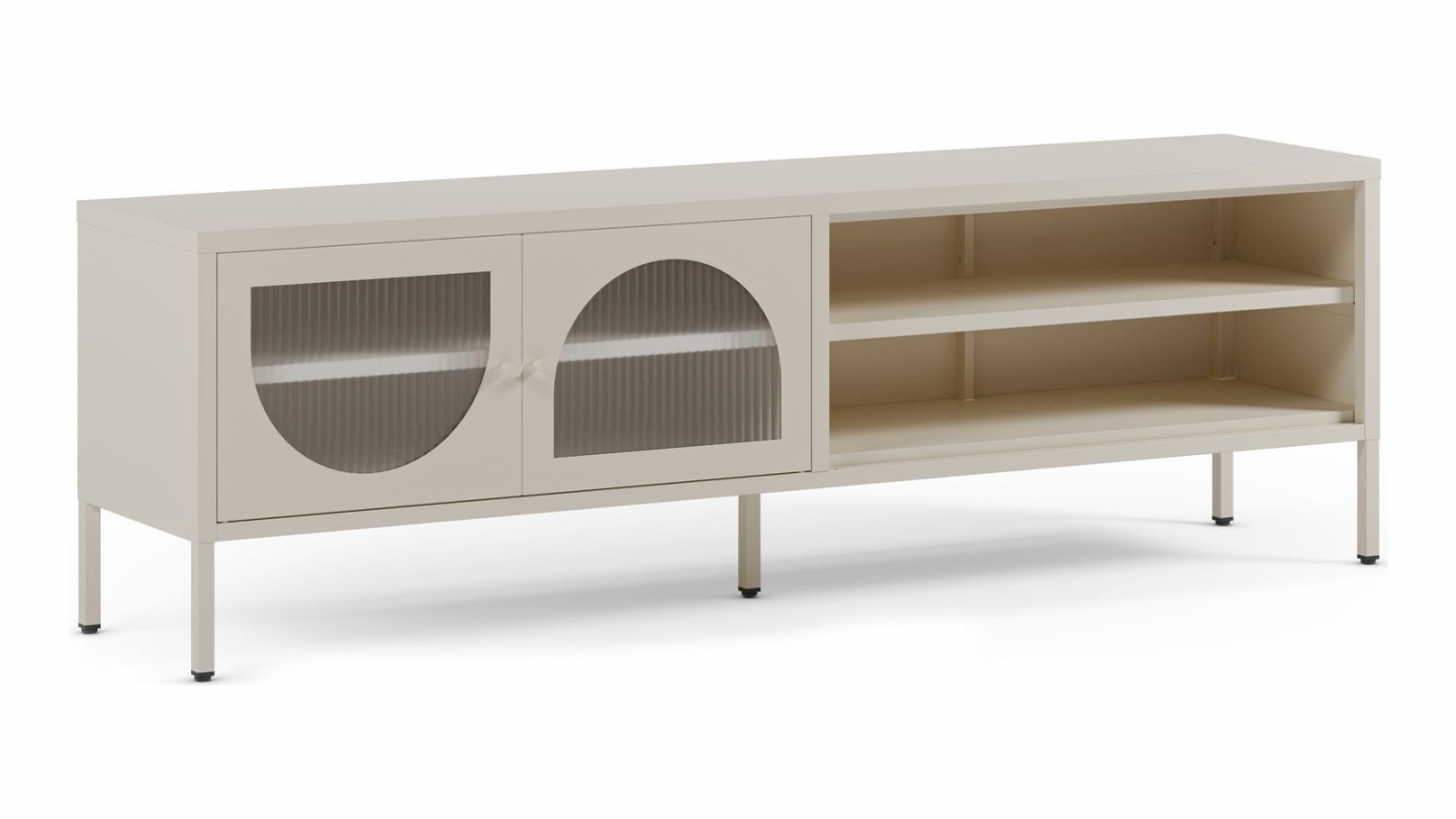 Meuble TV 2 portes 2 niches en métal beige 160 cm - Ysia