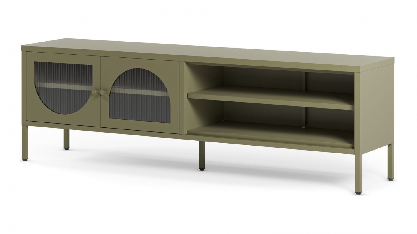 Meuble TV 2 portes 2 niches en métal vert 160 cm - Ysia