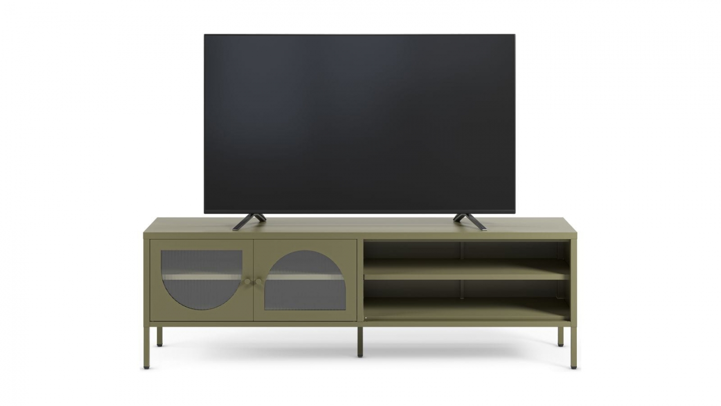 Meuble TV 2 portes 2 niches en métal vert 160 cm - Ysia