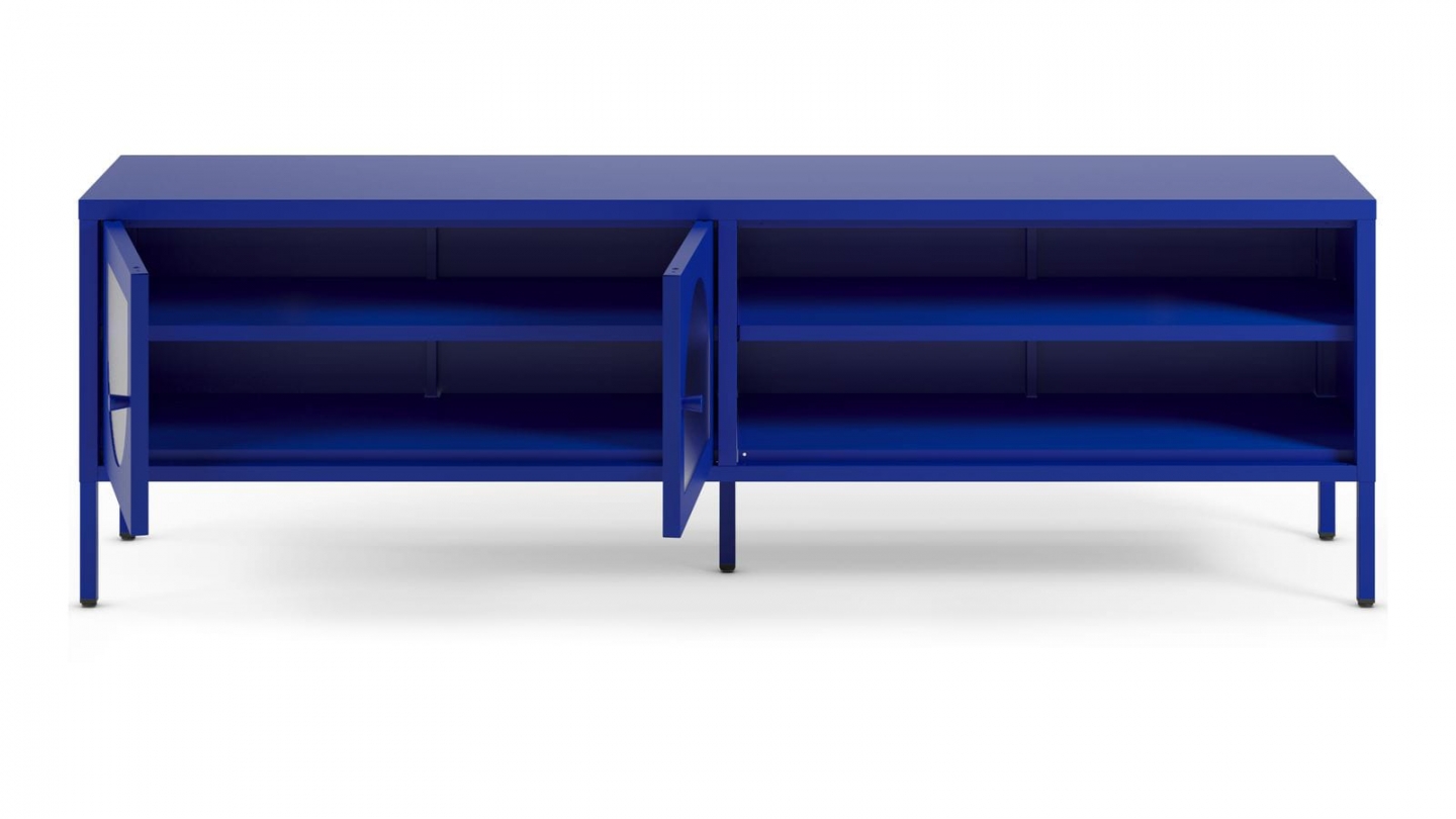 Meuble TV 2 portes 2 niches en métal bleu électrique 160 cm - Ysia