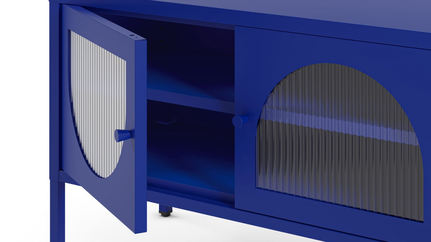 Meuble TV 2 portes 2 niches en métal bleu électrique 160 cm - Ysia