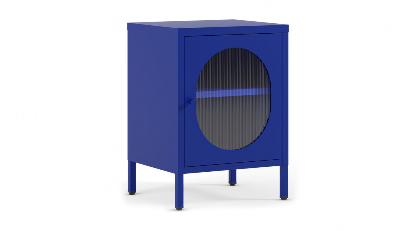 Table de chevet 1 porte en métal bleu électrique 40 cm - Ysia