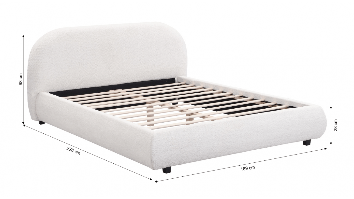 Lit adulte 160x200 cm avec sommier et tête de lit matelassée en tissu bouclé beige - Maddie Lit adulte 160x200 cm avec sommier et tête de lit matelassée en tissu bouclé beige - Maddie