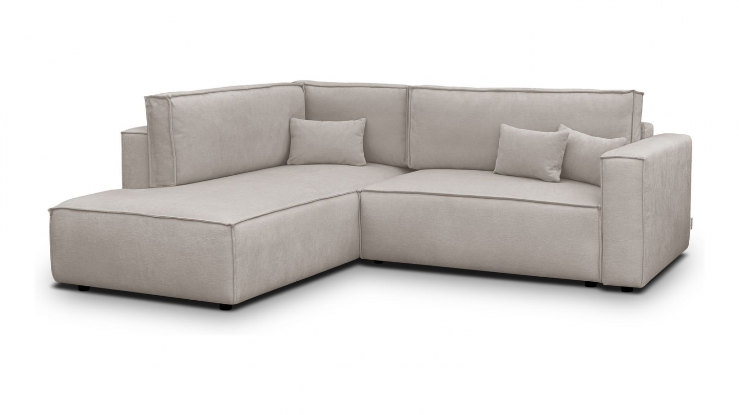 Canapé d'angle ouvert à gauche convertible 3 places en tissu chenille taupe - Emma