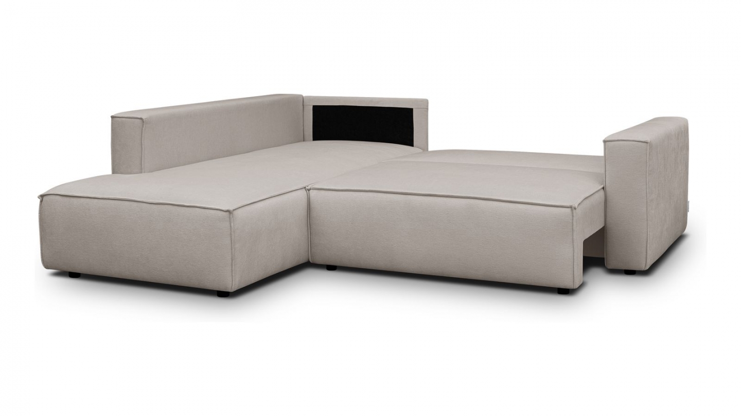 Canapé d'angle ouvert à gauche convertible 3 places en tissu chenille taupe - Emma