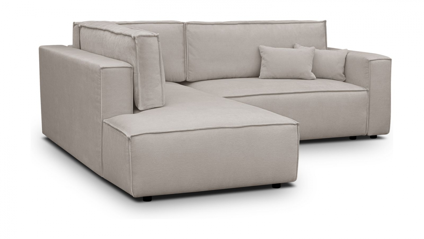 Canapé d'angle ouvert à gauche convertible 3 places en tissu chenille taupe - Emma