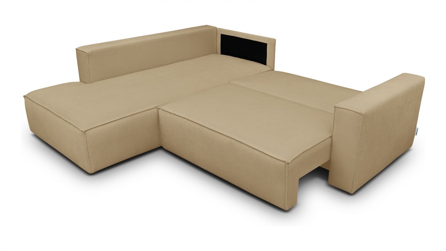 Canapé d'angle ouvert à gauche convertible 3 places en tissu chenille miel - Emma