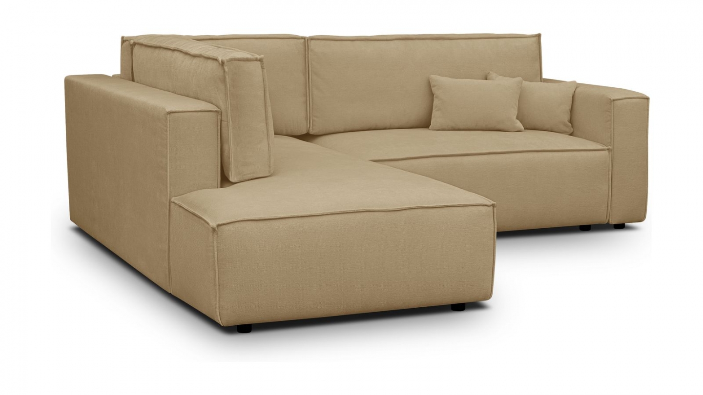 Canapé d'angle ouvert à gauche convertible 3 places en tissu chenille miel - Emma