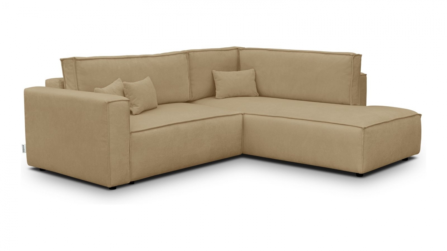 Canapé d'angle ouvert à droite convertible 3 places en tissu chenille miel - Emma Canapé d'angle ouvert à droite convertible 3 places en tissu chenille miel - Emma